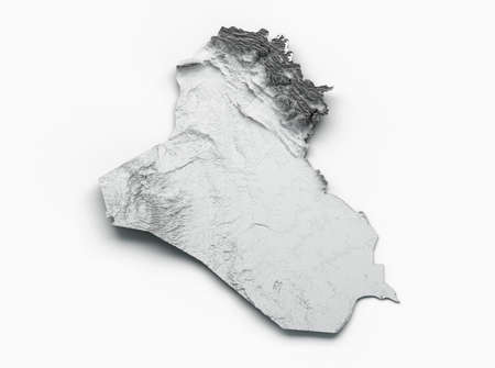 Iraq Map Flag Shaded relief Color Height map on white Background 3d illustrationの写真素材