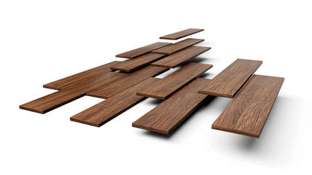 wood flooring installation fixing parquets on floor. 3d Illustration about construction