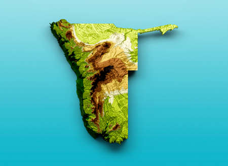Namibia Map Shaded relief Color Height map on the sea Blue Background 3d illustrationの写真素材