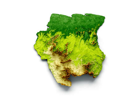 Suriname Map Shaded relief Color Height map on the sea Blue Background 3d illustration
