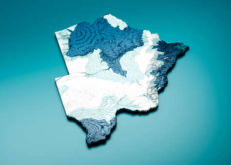 Topographic Botswana Map Hypsometric Elevation tint Spectral Shaded relief map 3d illustrationの写真素材