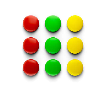 Colorful delicious chocolate candies or buttons lying in several rows, forming Traffic lights...