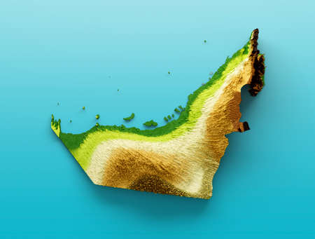 Dubai Map Shaded relief Color Height map on the sea Blue Background 3d illustrationの写真素材