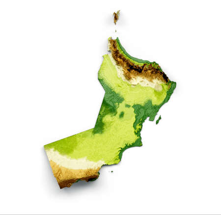 Oman Map Shaded relief Color Height map on White Background 3d illustrationの写真素材