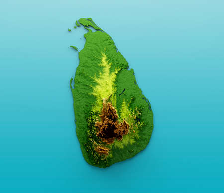 Sri Lanka Map Shaded relief Color Height map on the sea Blue Background 3d illustrationの写真素材