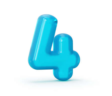 Blue jelly digit 4 Four isolated on white background Jelly colorful alphabets numbers for kids 3d...