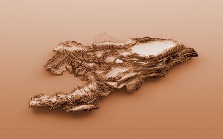 Map of Kyrgyzstan in old style, brown graphics in a retro style Vintage Style. High detailed 3d...