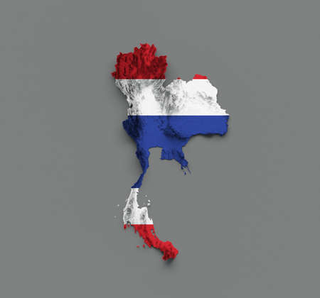 Thailand Map Flag Shaded relief Color Height map on white Background 3d illustration