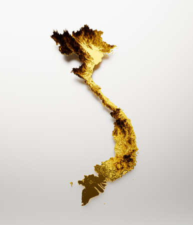 Vietnam Map Golden metal Color Height map on white Background 3d illustrationの写真素材
