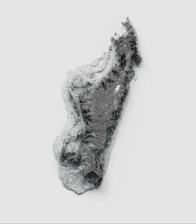 Madagascar Map Flag Shaded relief Color Height map on white Background 3d illustrationの写真素材