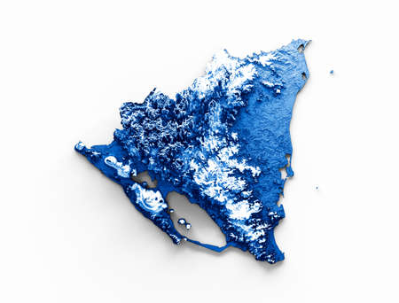 Nicaragua map with the flag Colors Red and yellow Shaded relief map 3d illustrationの写真素材