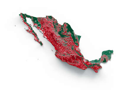 Mexico map with the flag Colors Red and yellow Shaded relief map 3d illustrationの写真素材