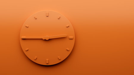 Minimal Orange clock 2:45 quarter to Three o'clock abstract Minimalist wall clock 02:45 or 14:45 Two...