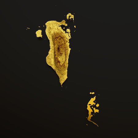 Bahrain Map Golden metal Color Height map on white Background 3d illustrationの写真素材