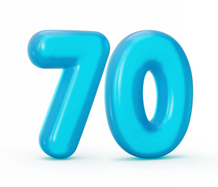 Blue jelly digit 70 Seventy isolated on white background Jelly colorful alphabets numbers for kids 3d illustrationの写真素材