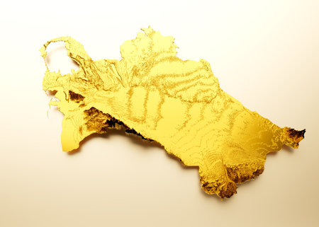 Turkmenistan Map Golden metal Color Height map Background 3d illustrationの写真素材