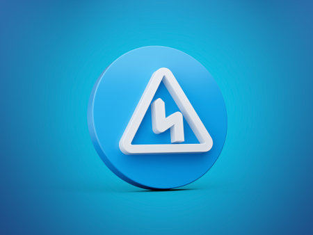 Double bend first to the left warning sign Blue 3d Icon 3d illustrationの写真素材