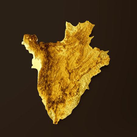 Burundi Map Golden metal Color Height map Background 3d illustrationの写真素材