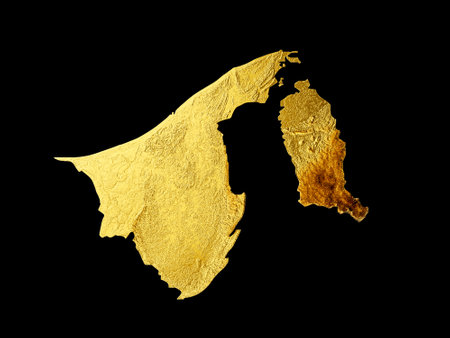 Brunei Map Golden metal Color Height map Background 3d illustrationの写真素材