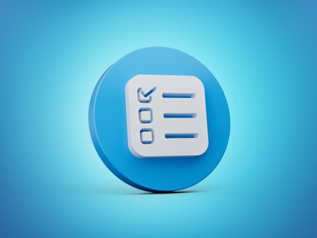 Checklist icon 3d isometric isolated on white background. Blue Round shape Web Design Graphic....