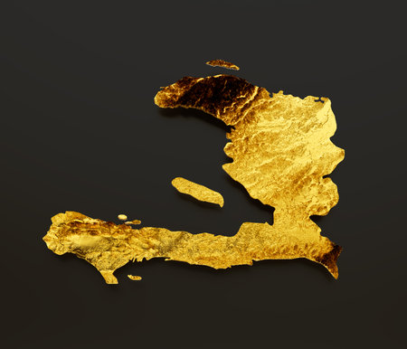 Haiti Map Golden metal Color Height map Background 3d illustrationの写真素材