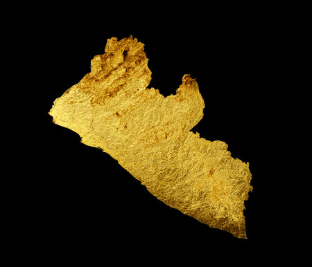 Liberia Map Golden metal Color Height map Background 3d illustrationの写真素材