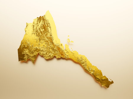 Eritrea Map Golden metal Color Height map Background 3d illustrationの写真素材