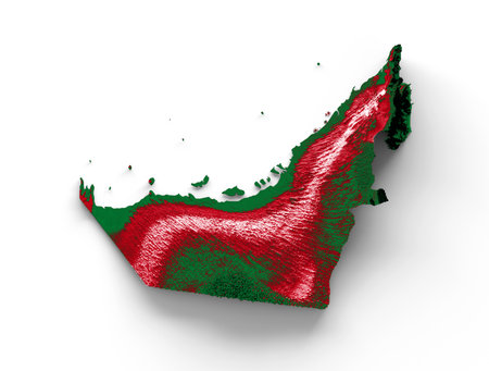 Dubai map with the flag Colors Red and yellow Shaded relief map 3d illustrationの写真素材