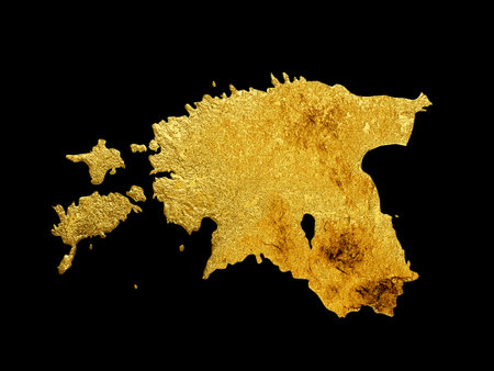 Estonia Map Golden metal Color Height map Background 3d illustrationの写真素材
