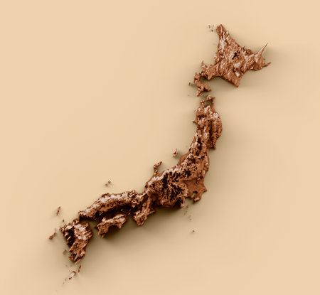 Map of Japan in old style, brown graphics in a retro style Vintage Style. High detailed 3d illustrationの写真素材