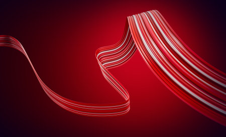 Abstract red paint smear, artistic brush stroke, vivid ribbon, smooth shape 3d illustrationの写真素材