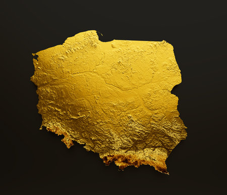 Poland Map Golden metal Color Height map Background 3d illustrationの写真素材