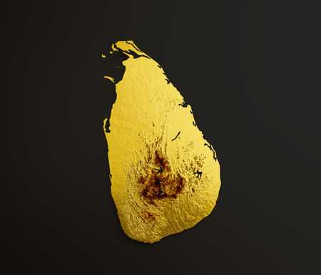 Sri Lanka Map Golden metal Color Height map Background 3d illustrationの写真素材