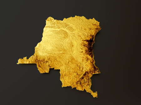 Congo Map Golden metal Color Height map Background 3d illustrationの写真素材