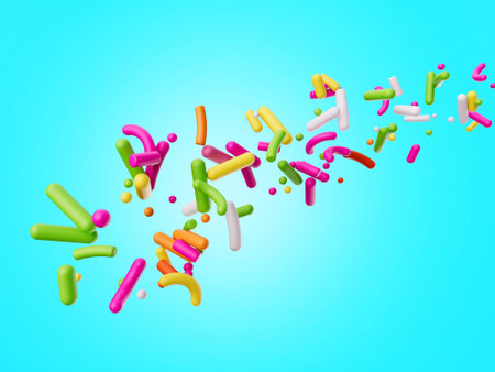 Tasty Sprinkles falling from top in isolated on Blue background 3d illustrationの写真素材