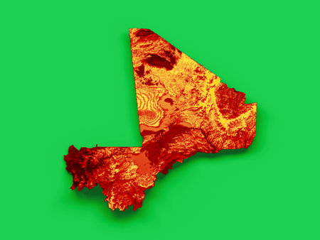 Mali map with the flag Colors Blue and Red Shaded relief map 3d illustrationの写真素材