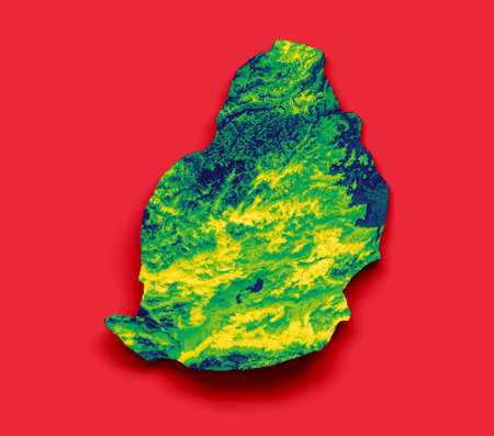Mauritius map with the flag Colors Blue and Red Shaded relief map 3d illustrationの写真素材