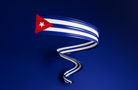 Waving ribbon or banner with flag of Cuba spiral or twisted independence day 3d illustrationの写真素材