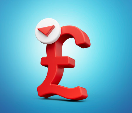 Red Pound Symbol and Red down Arrow 3d illustrationの写真素材