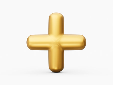 Isolate of Golden plus sign on white background positive symbol 3d Illustrationの写真素材