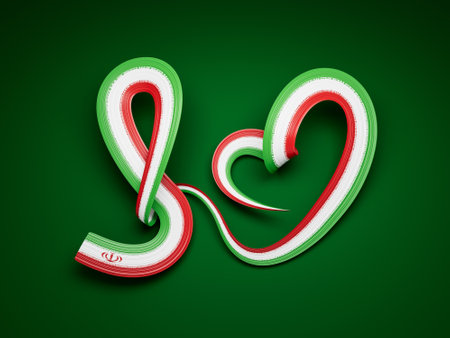 Iran flag Abstract green white red heart ribbon flag 3d illustrationの写真素材