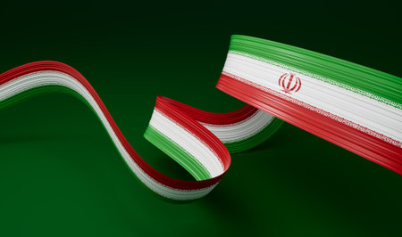 Waving ribbon with Flag of Iran, Independence day banner. 3d illustrationの写真素材