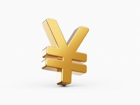 3D Rendering golden Japanese yen Sign isolated on white backgroundの写真素材