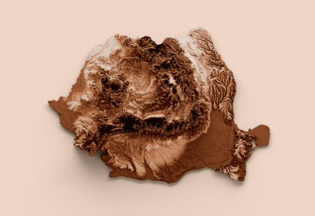 Map of Romania in old style, brown graphics in a retro style Vintage Style. High detailed 3d illustrationの写真素材