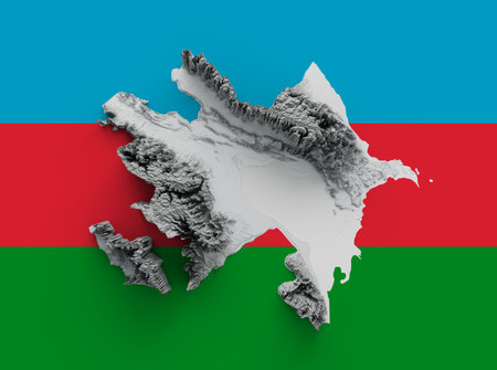 Azerbaijan Map Shaded relief Color Height map on the isolated Background 3d illustrationの写真素材