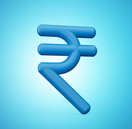 Blue Currency icon symbols sign Indian Rupee INR 3d illustration Blue backgroundの写真素材