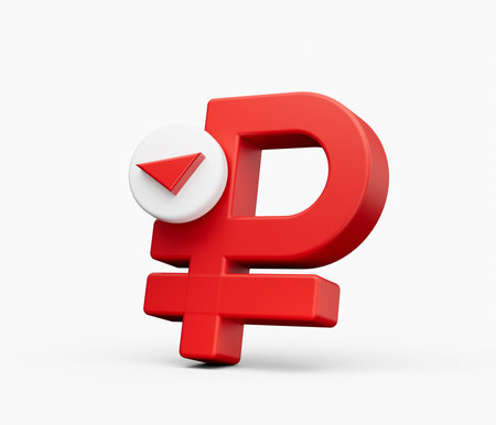 Ruble symbol with down arrow icon 3d illustrationの写真素材