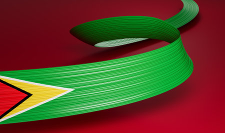 Guyana flag, 3d illustration on a Red background