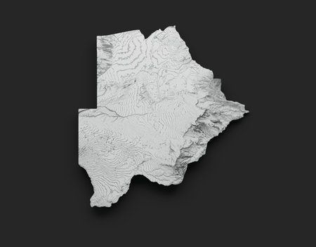 Botswana Map Botswana Flag Shaded relief Color Height map 3d illustrationの写真素材