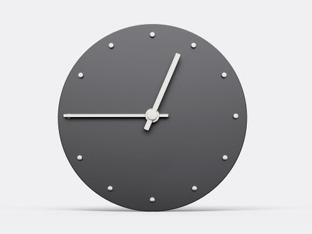 Simple clock gray 12:45 o clock quarter to one o clock. Modern Minimal Clock. 3D illustration